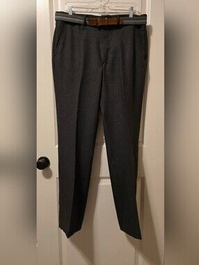 Men's Charcoal Dress Pants & Belt - Tailored Formal Slacks 30/31